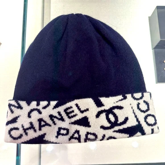 Accessories | 223 Season Chanel Beanie Navy Blue White | Poshmark